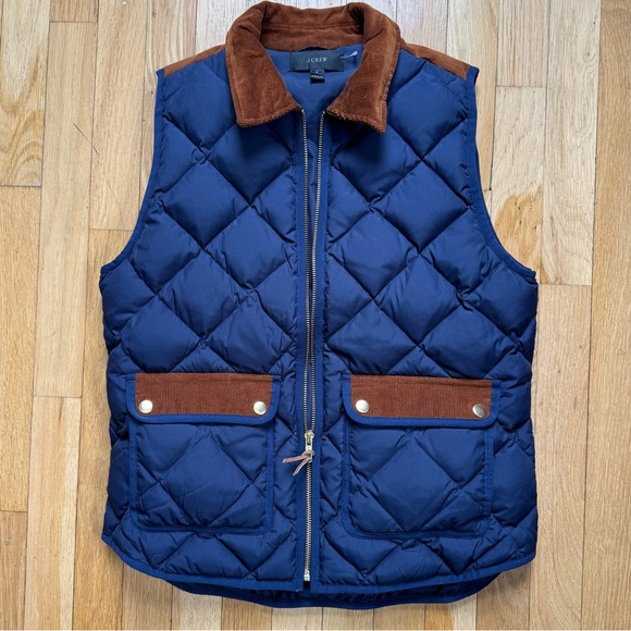 J. Crew Jackets & Blazers - J. Crew Navy Quilted Vest with Brown Corduroy Trim